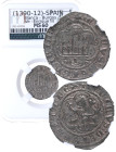 1390-1412. Enrique III (1390-1406). Burgos. Blanca. Ag. Encapsulada por NN COINS en MS 60. Plateado original. Bella. EBC. Est.60.