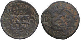 1621-1665. Felipe IV (1621-1665). Coruña. Sexto resello sobre quinto resello de 1641 sobre 4 maravedís de Felipe III. Ve. 5,64 g. MBC. Est.40.