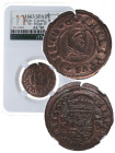 1663. Felipe IV (1621-1665). Coruña. 16 maravedís. R. A&C 453. Ve. Encapsulada por NN COINS en AU 50. EBC-. Est.40.