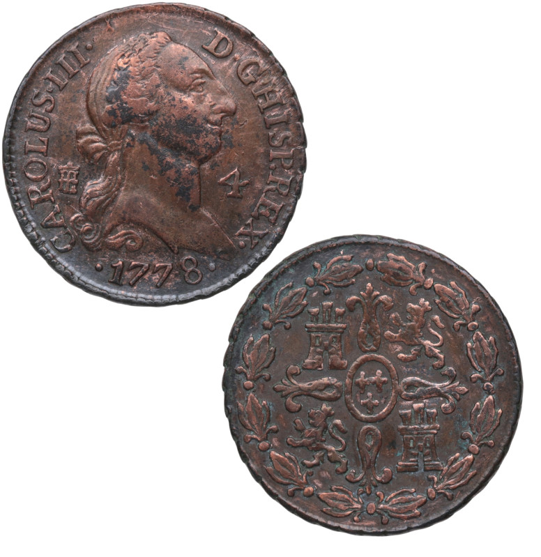 1778. Carlos III (1759-1788). Segovia. 4 maravedis. A&C 58. Ag. 5,38 g. MBC+. Es...