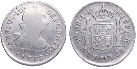 1789. Carlos III (1759-1788). Lima. 2 Reales. IJ. A&C 605. Ag. 6,21 g. BC+ / MBC. Est.30.