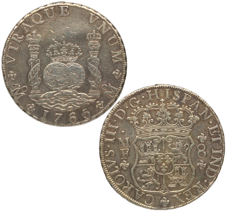 1765. Carlos III (1759-1788). México. 8 reales columnario. MF. A&C 1088. Ag. 27,...