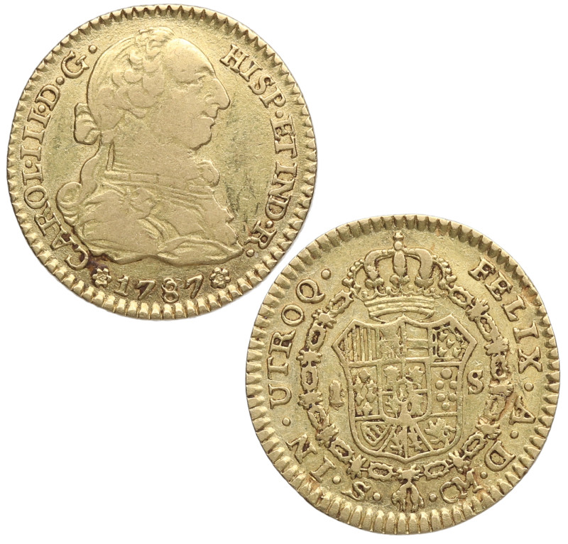 1787. Carlos III (1759-1788). Sevilla. 1 Escudo. CM. A&C 1505. Au. 3,35 g. MBC+....