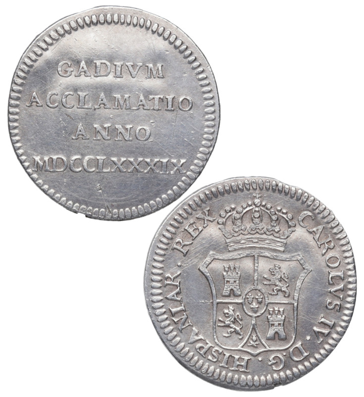 1789. Carlos IV (1788-1808). Cádiz. 1 Real. PROCLAMACIÓN. Ag. 2,67 g. MBC / MBC+...
