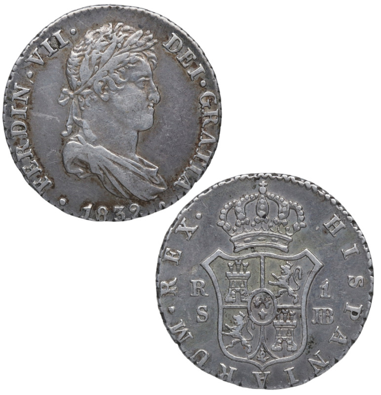 1832. Fernando VII (1808-1833). Sevilla. 1 Real. JB. A&C 681. Ag. 2,96 g. Atract...