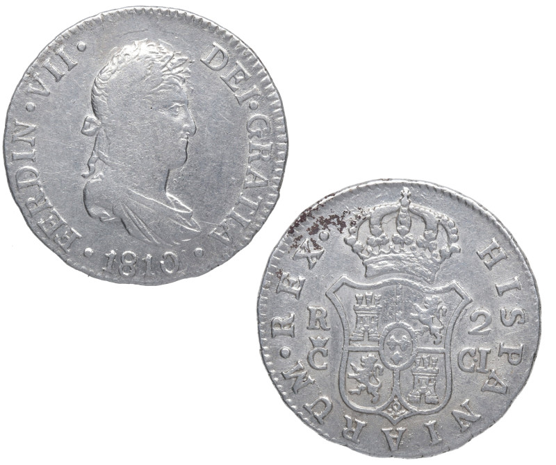 1810. Fernando VII (1808-1833). Cádiz. 2 reales. CI. A&C 723. Ag. 6,18 g. EBC-. ...