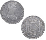 1821. Fernando VII (1808-1833). Zacatecas. 8 reales. AZ. Ag. 26,46 g. Atractiva. Escasa. MBC+. Est.170.