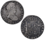 1825. Fernando VII (1808-1833). Potosí. 8 reales. JL. A&C . Ag. 26,62 g. Atractiva. Escasa. MBC+. Est.130.