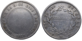 1821. Fernando VII (1808-1833). Madrid. 10 Reales. sr. A&C 1088. Ag. 13,72 g. Anverso muy gastado, no visible el busto. (MBC-). Est.40.