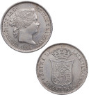 1866. Isabel II (1833-1868). Madrid. 40 céntimos. A&C 501. Ag. 5,15 g. Atractiva. Brillo original. EBC+. Est.140.