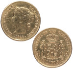 1868. Isabel II (1833-1868). Manila. 1 peso. A&C 833. Au. 1,69 g. Limpiada. MBC. Est.180.