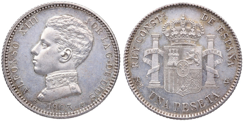 1903*03. Alfonso XIII (1886-1931). 1 Peseta. SMV. A&C 67. Ag. 4,95 g. EBC+. Est....