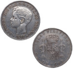 1897. Alfonso XIII (1886-1931). Manila. 1 Peso. SGV. A&C 122. Ag. 25,43 g. Escasa. MBC+. Est.120.