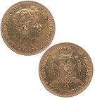 1897*97. Alfonso XIII (1886-1931). Madrid. 100 pesetas. SGV. A&C 119. Au. 32,23 g. Atractiva. Brillo original. Marquitas. EBC-. Est.1800.