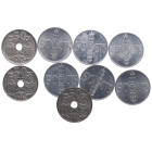 1949*62, 1963*64 y 65, 1966*67 a 73. Franco (1939-1975). 9 monedas de 50 Céntimos . Cu-Ni y Al.. Seleccionadas. SC. Est.20.