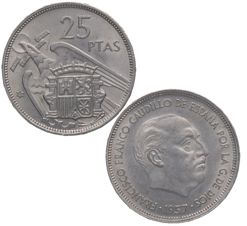 1957*58. Franco (1939-1975). 25 Pesetas. A&C 116. Ni. SC-. Est.35.