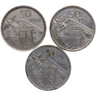 1957*58 y *59. Franco (1939-1975). Lote de 3 monedas de 50 Pesetas Falsas de época. EBC. Est.18.