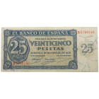 1936. Estado Español (1936-1975). 25 pesetas. Doblez central. Atractivo ejemplar. Escaso así, sin manipulaciones. EBC. Est.100.