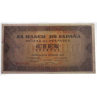 1938. Estado Español (1936-1975). Burgos. 100 pesetas. SERIE F. Ligeramente lavado en zona de la doblez.  Doblez central. Esquina superior derecha des...