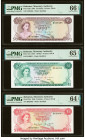 Bahamas Monetary Authority 1/2; 1; 3 Dollars 1968 Pick 26a; 27a; 28a Three Examples PMG Choice Uncirculated 64 EPQ; Gem Uncirculated 65 EPQ; Gem Uncir...