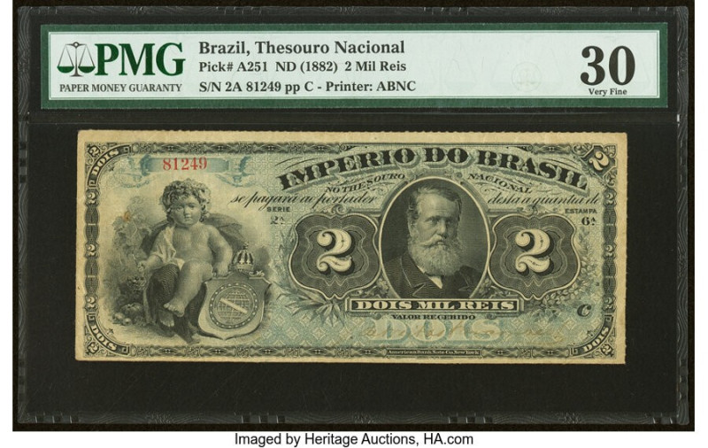 Brazil Thesouro Nacional 2 Mil Reis ND (1882) Pick A251 PMG Very Fine 30. Minor ...