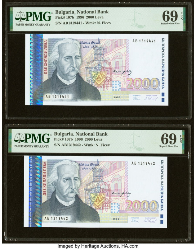 Bulgaria Bulgaria National Bank 2000 Leva 1996 Pick 107b Two Consecutive Example...