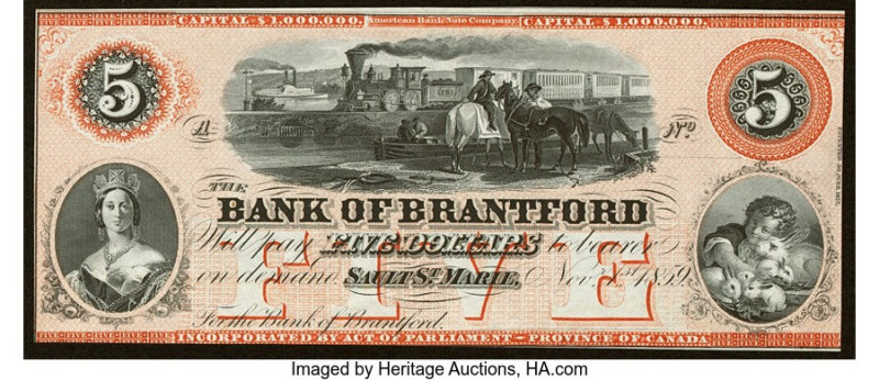 Canada Sault St. Marie, CW- Bank of Brantford $5 1.11.1859 Ch.# 40-12-08R Remain...