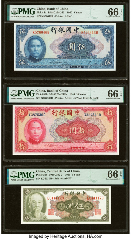 China Bank of China 5 (2); 10 Yuan 1940 (2); 1945 Pick 84; 85b; 388 Three Exampl...
