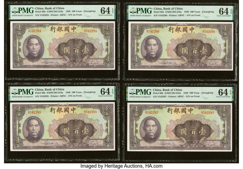 China Bank of China 100 Yuan 1940 Pick 88b S/M#C294-244a Four Consecutive Exampl...