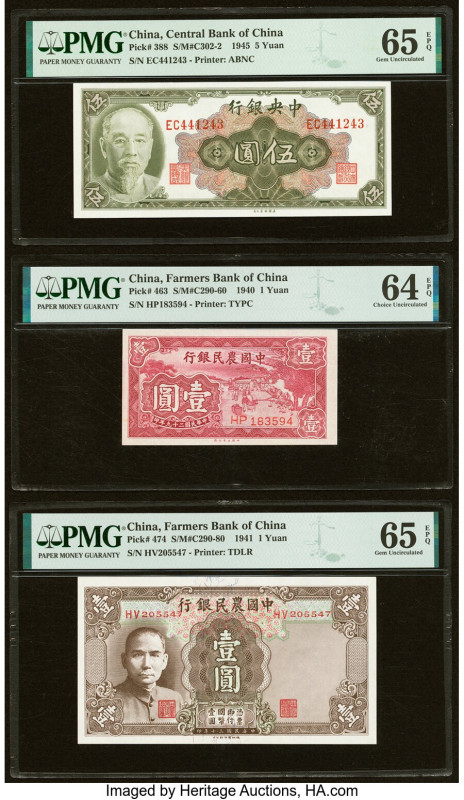 China Central Bank of China 5; 1 (2) Yuan 1945; 1940; 1941 Pick 388; 463; 474 Th...