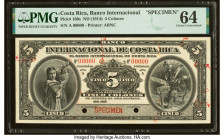 Costa Rica Banco Internacional de Costa Rica 5 Colones ND (1914) Pick 160s Specimen PMG Choice Uncirculated 64. Two POCs and printer's annotations. HI...