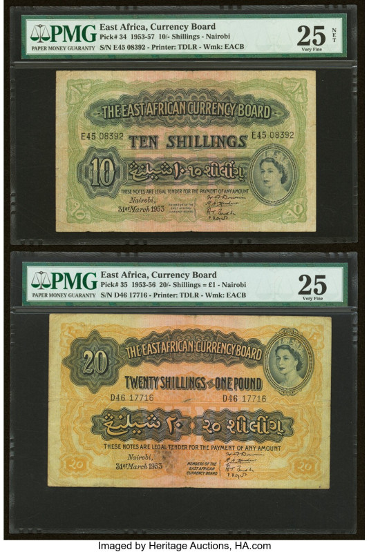 East Africa East African Currency Board, Nairobi 10; 20 Shillings 31.3.1953 Pick...