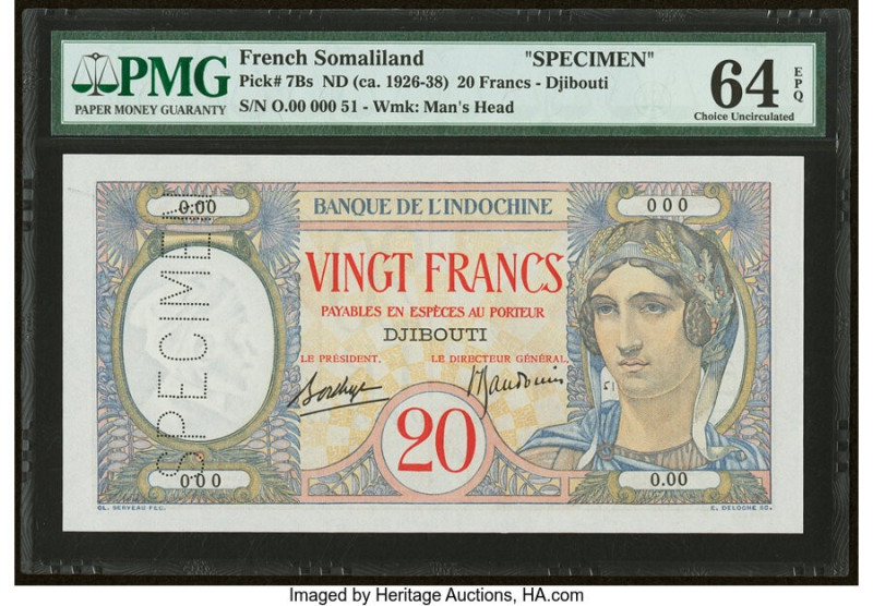 French Somaliland Banque de l'Indochine, Djibouti 20 Francs ND (1928-38) Pick 7B...