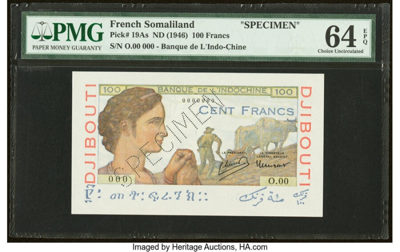 French Somaliland Banque de l'Indochine, Djibouti 100 Francs ND (1946) Pick 19As...