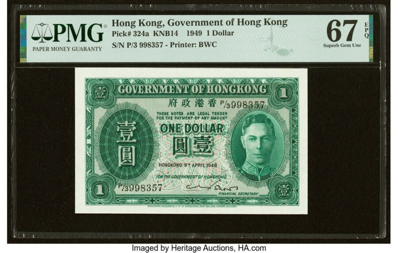 Hong Kong Government of Hong Kong 1 Dollar 9.4.1949 Pick 324a KNB14 PMG Superb G...