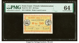 Ivory Coast Gouvernment General de l'Afrique Occidentale Francaise .50 Franc 11.2.1917 Pick 1b PMG Choice Uncirculated 64. HID09801242017 © 2022 Herit...