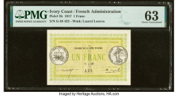 Ivory Coast Gouvernment General de l'Afrique Occidentale Francaise 1 Franc 11.2.1917 Pick 2b PMG Choice Uncirculated 63. HID09801242017 © 2022 Heritag...