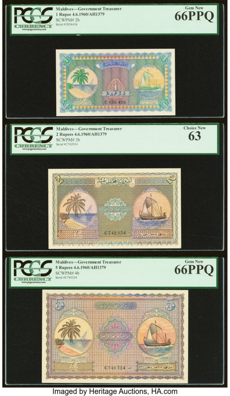 Maldives Maldivian State Government 1; 2; 5 Rupees 4.6.1960 / AH1379 Pick 2b; 3b...