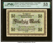 Memel Chamber of Commerce 50 Mark 22.2.1922 Pick 7a PMG About Uncirculated 53. A small tear is noted. HID09801242017 © 2022 Heritage Auctions | All Ri...