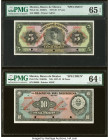 Mexico Banco de Mexico 5; 10 Pesos (1937-50) Pick 34s; 35s Two Specimen PMG Choice Uncirculated 64 EPQ; Gem Uncirculated 65 EPQ. Cancelled with 3 punc...