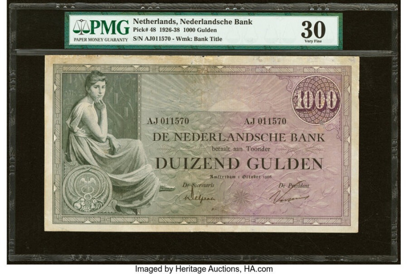 Netherlands Netherlands Bank 1000 Gulden 1.10.1926 Pick 48 PMG Very Fine 30. Sma...