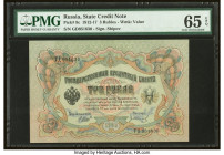 Russia State Credit Notes 3; 500; 5; 1000 Rubles 1905 (ND 1912-17); 1912 (ND 1912-17); 1909; 1917 Pick 9c; 14b; 35a; 37 Four Examples PMG Gem Uncircul...
