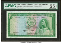 Saint Thomas and Prince Banco Nacional Ultramarino 1000 Escudos 11.5.1964 Pick 40sp Specimen Proof PMG About Uncirculated 55 EPQ. Printer's annotation...