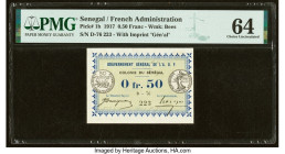 Senegal Gouvernment General de l'Afrique Occidentale Francaise 0.50 Franc 11.2.1917 Pick 1b PMG Choice Uncirculated 64. HID09801242017 © 2022 Heritage...