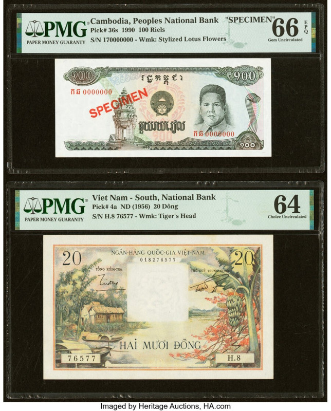 Cambodia Peoples National Bank of Cambodia 100 Riels 1990 Pick 36s Specimen PMG ...