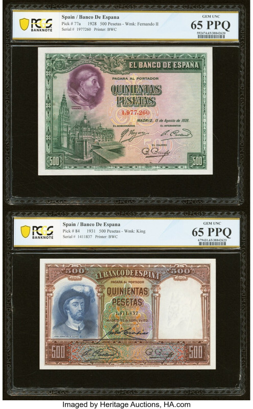 Spain Banco de Espana 500 Pesetas 15.8.1928; 25.4.1931 Pick 77a; 84 Two Examples...