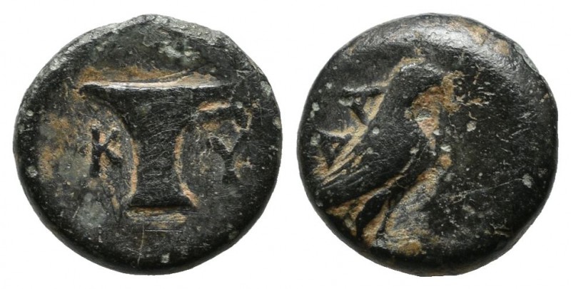 Aeolis, Kyme. Circa 350-250 BC. AE (11mm, 1.34g). Eagle standing right, ΔA behin...