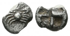 Caria, Kos. Circa 500-480 BC. AR Hemiobol (8mm, 0.37g). Crab / Quadripartite incuse square. SNG Keckman 903; HGC 6, 1297.