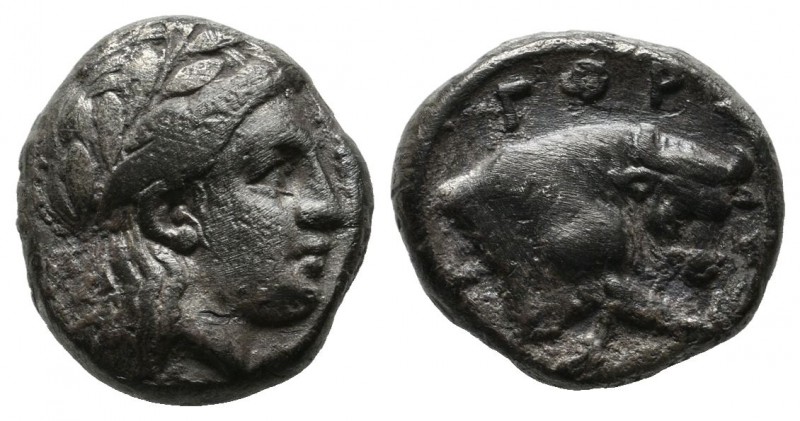Crete, Gortyna. Circa 4th century BC. AR Drachm (13mm, 3.18g). Laureate head of ...