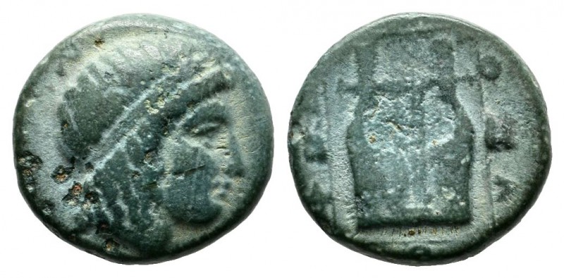Ionia, Kolophon. Circa 400-375 BC. AE (11mm, 1.51g). Head of Apollo right, weari...